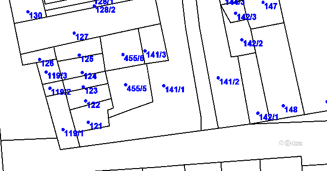 Parcela st. 141/1 v KÚ Pivín, Katastrální mapa
