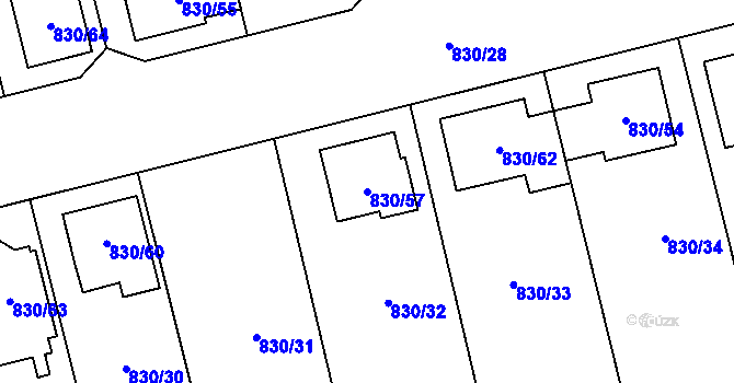 Parcela st. 830/57 v KÚ Pivín, Katastrální mapa
