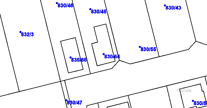 Parcela st. 830/64 v KÚ Pivín, Katastrální mapa