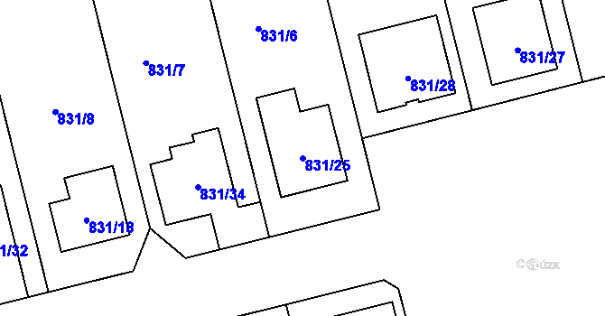 Parcela st. 831/25 v KÚ Pivín, Katastrální mapa