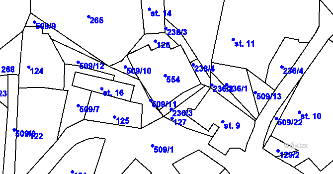 Parcela st. 15/1 v KÚ Pivonín, Katastrální mapa