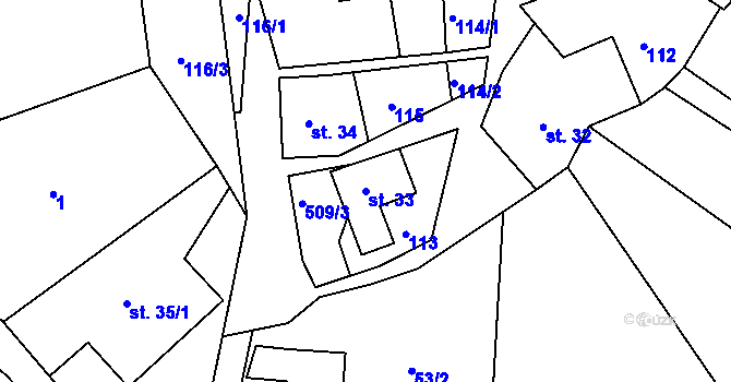 Parcela st. 33 v KÚ Pivonín, Katastrální mapa
