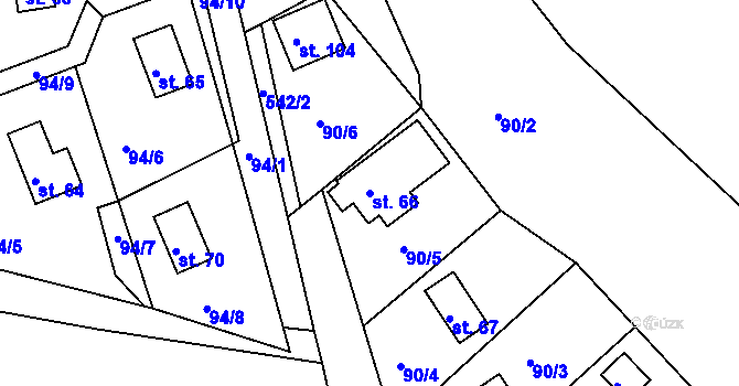 Parcela st. 66 v KÚ Pivonín, Katastrální mapa