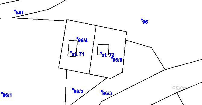 Parcela st. 72 v KÚ Pivonín, Katastrální mapa