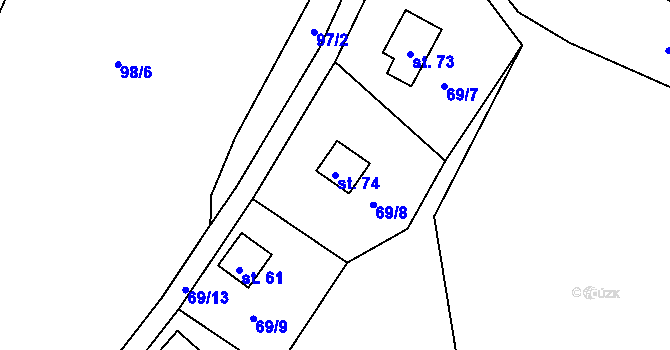 Parcela st. 74 v KÚ Pivonín, Katastrální mapa