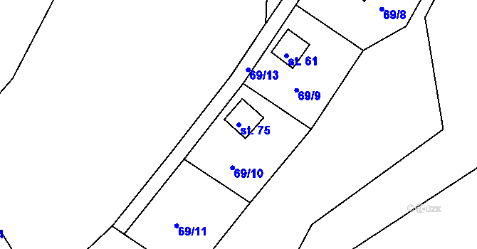 Parcela st. 75 v KÚ Pivonín, Katastrální mapa