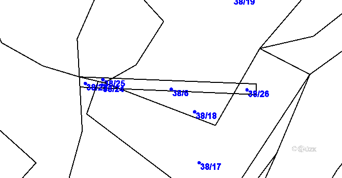 Parcela st. 38/6 v KÚ Pivonín, Katastrální mapa