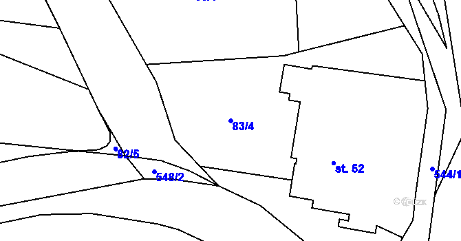Parcela st. 83/4 v KÚ Pivonín, Katastrální mapa