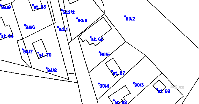 Parcela st. 90/5 v KÚ Pivonín, Katastrální mapa
