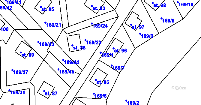 Parcela st. 169/1 v KÚ Pivonín, Katastrální mapa