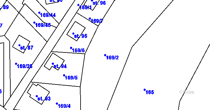 Parcela st. 169/2 v KÚ Pivonín, Katastrální mapa