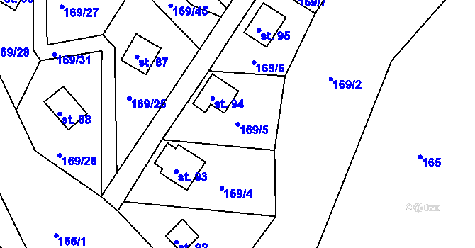 Parcela st. 169/5 v KÚ Pivonín, Katastrální mapa
