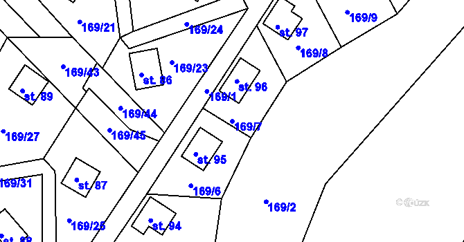 Parcela st. 169/7 v KÚ Pivonín, Katastrální mapa