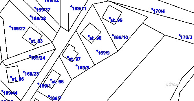 Parcela st. 169/9 v KÚ Pivonín, Katastrální mapa