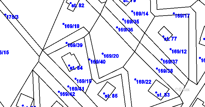 Parcela st. 169/20 v KÚ Pivonín, Katastrální mapa