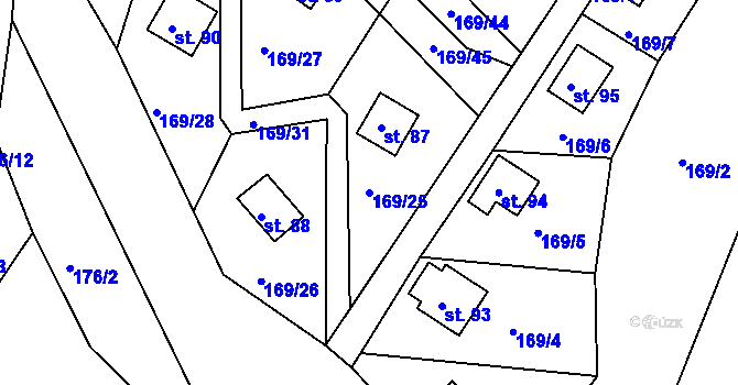 Parcela st. 169/25 v KÚ Pivonín, Katastrální mapa