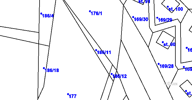 Parcela st. 186/11 v KÚ Pivonín, Katastrální mapa