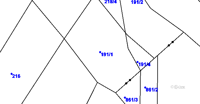 Parcela st. 191/1 v KÚ Pivonín, Katastrální mapa