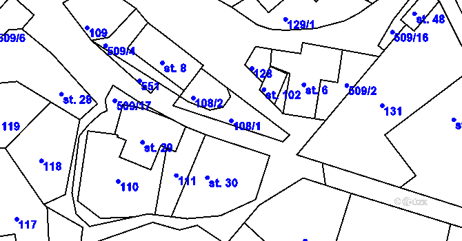 Parcela st. 108/1 v KÚ Pivonín, Katastrální mapa