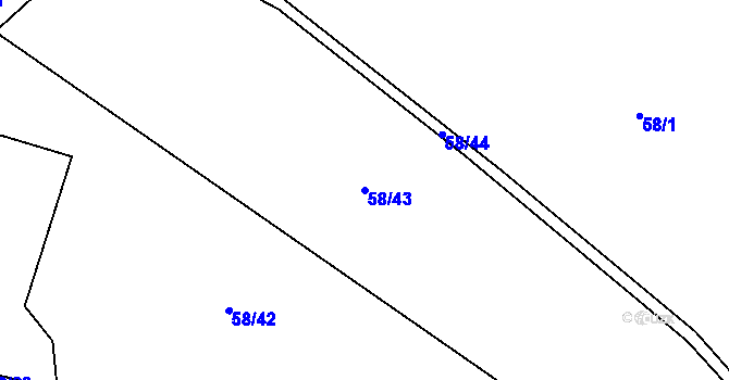 Parcela st. 58/43 v KÚ Pivonín, Katastrální mapa