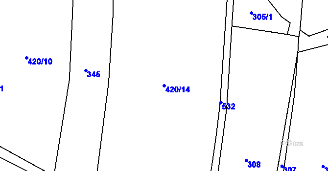 Parcela st. 420/14 v KÚ Pivonín, Katastrální mapa