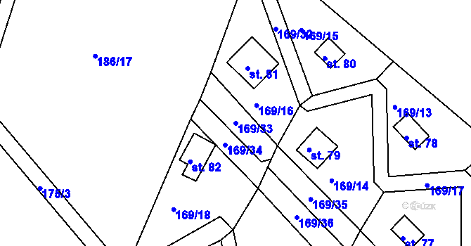 Parcela st. 169/33 v KÚ Pivonín, Katastrální mapa