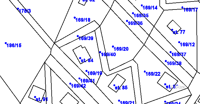Parcela st. 169/40 v KÚ Pivonín, Katastrální mapa