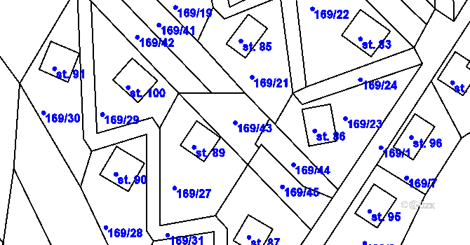 Parcela st. 169/43 v KÚ Pivonín, Katastrální mapa
