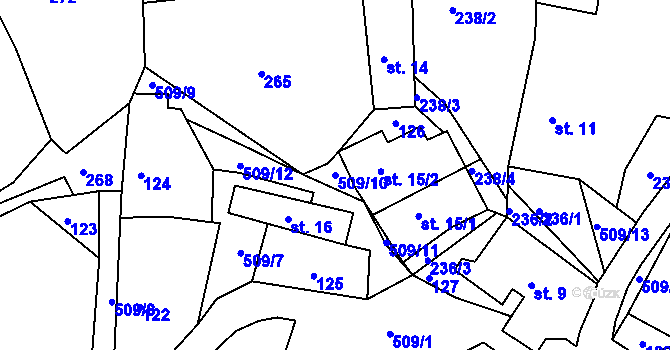 Parcela st. 509/10 v KÚ Pivonín, Katastrální mapa