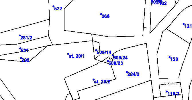 Parcela st. 509/14 v KÚ Pivonín, Katastrální mapa