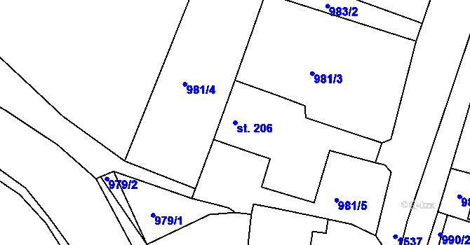 Parcela st. 206 v KÚ Plácky, Katastrální mapa
