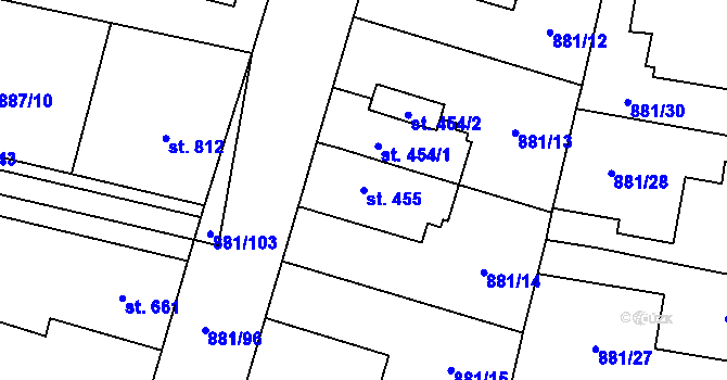 Parcela st. 455 v KÚ Plácky, Katastrální mapa