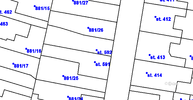 Parcela st. 592 v KÚ Plácky, Katastrální mapa