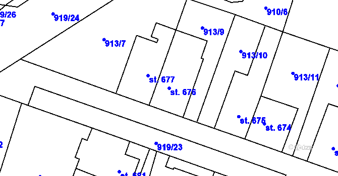 Parcela st. 676 v KÚ Plácky, Katastrální mapa
