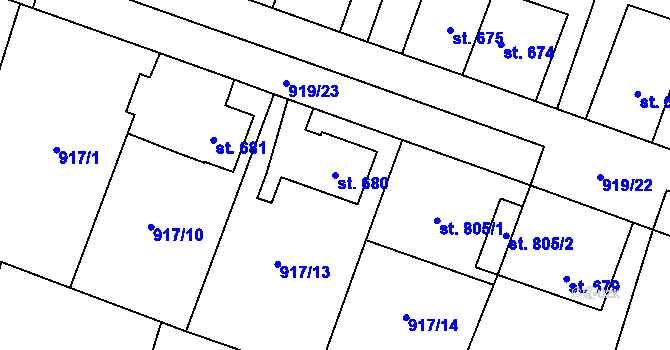 Parcela st. 680 v KÚ Plácky, Katastrální mapa