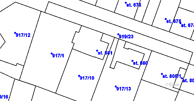Parcela st. 681 v KÚ Plácky, Katastrální mapa