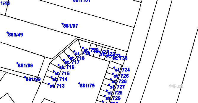 Parcela st. 722 v KÚ Plácky, Katastrální mapa