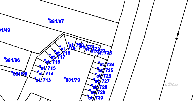 Parcela st. 736 v KÚ Plácky, Katastrální mapa