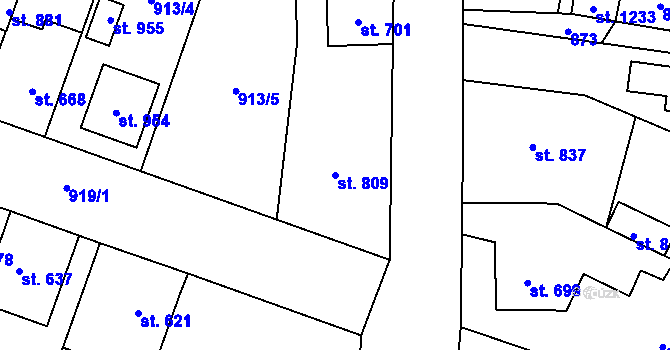 Parcela st. 809 v KÚ Plácky, Katastrální mapa