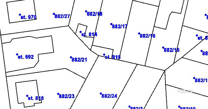 Parcela st. 815 v KÚ Plácky, Katastrální mapa