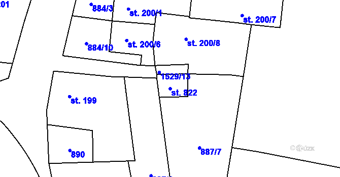 Parcela st. 822 v KÚ Plácky, Katastrální mapa