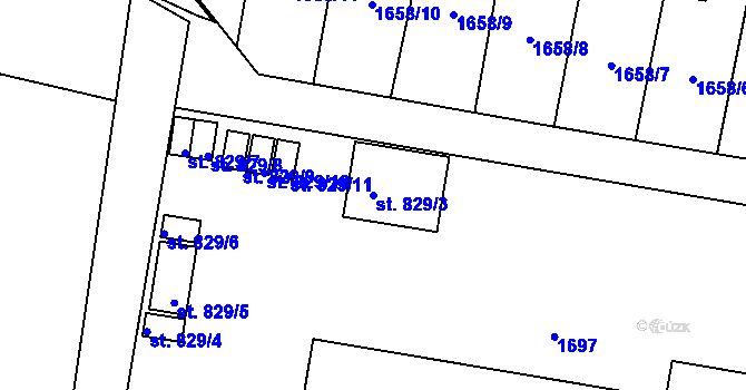 Parcela st. 829/3 v KÚ Plácky, Katastrální mapa