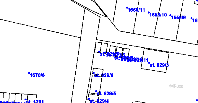 Parcela st. 829/7 v KÚ Plácky, Katastrální mapa