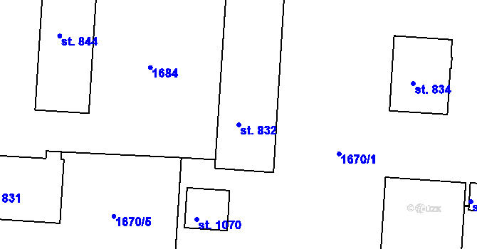 Parcela st. 832 v KÚ Plácky, Katastrální mapa