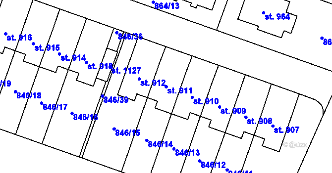 Parcela st. 911 v KÚ Plácky, Katastrální mapa