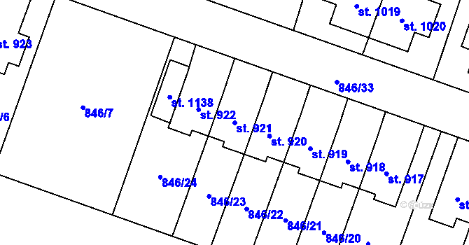 Parcela st. 921 v KÚ Plácky, Katastrální mapa
