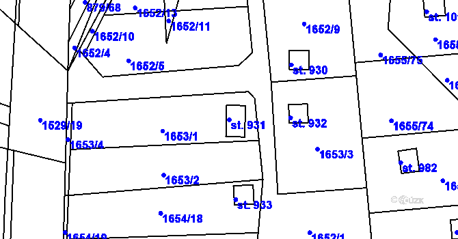 Parcela st. 931 v KÚ Plácky, Katastrální mapa