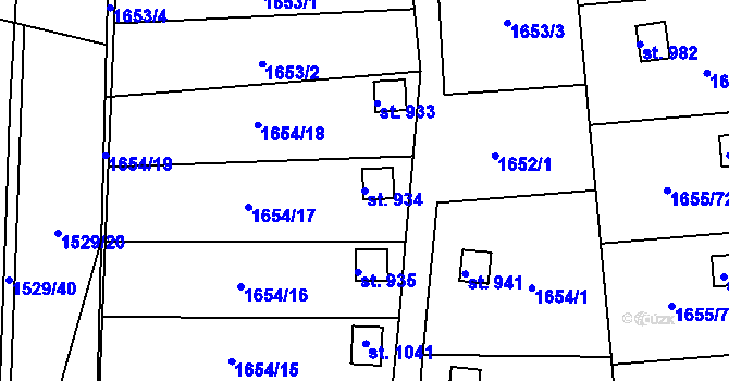Parcela st. 934 v KÚ Plácky, Katastrální mapa