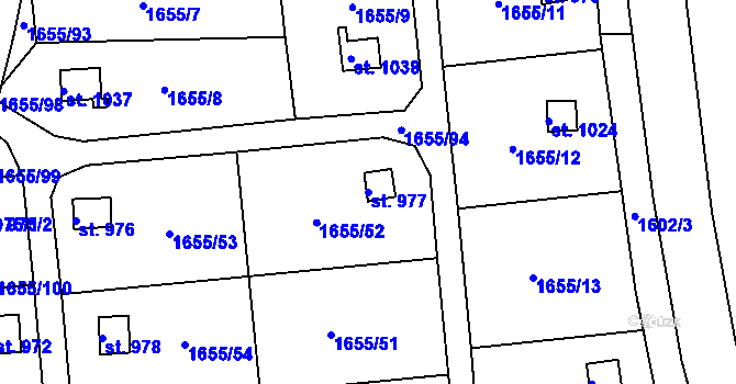 Parcela st. 977 v KÚ Plácky, Katastrální mapa