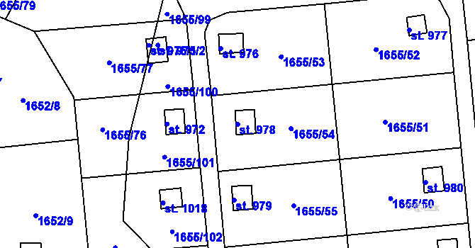 Parcela st. 978 v KÚ Plácky, Katastrální mapa